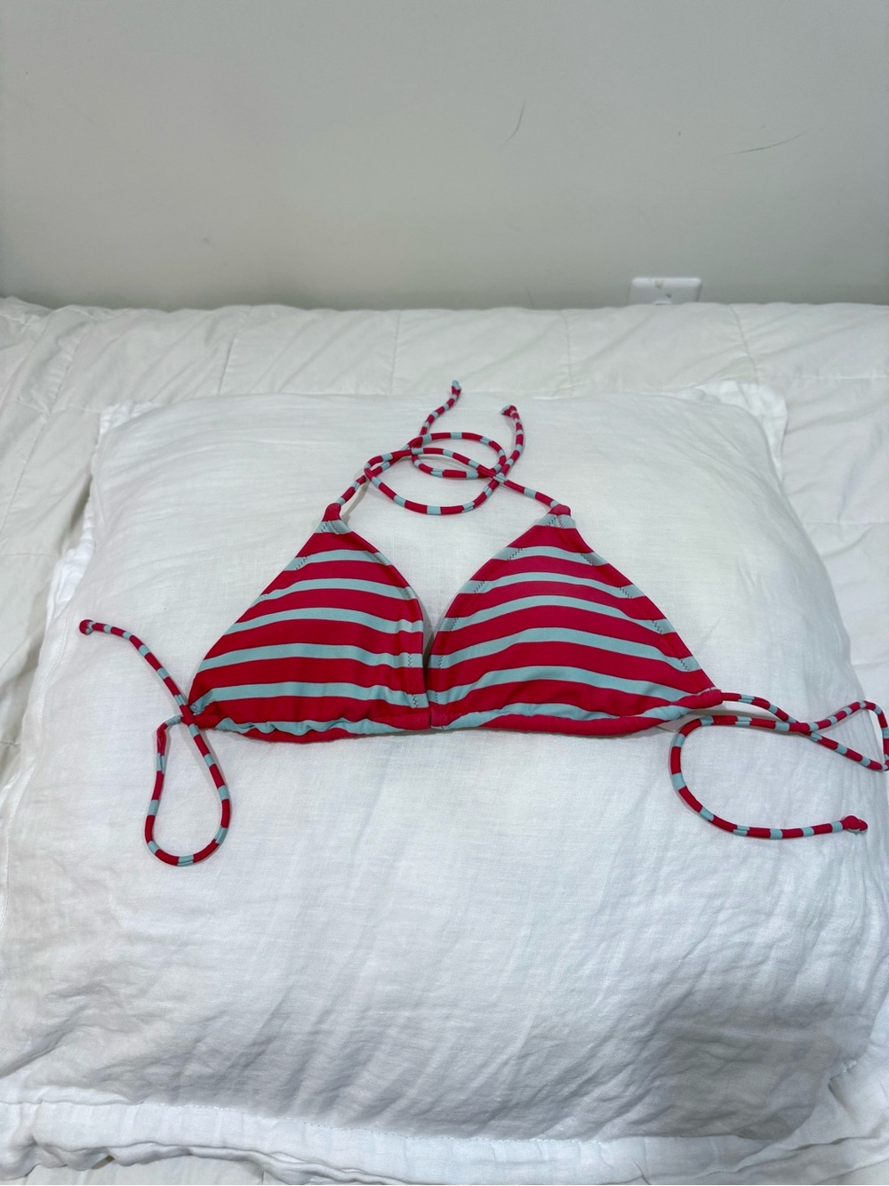American Eagle Outfitters Red & Light Blue Striped Triangle Bikini Top